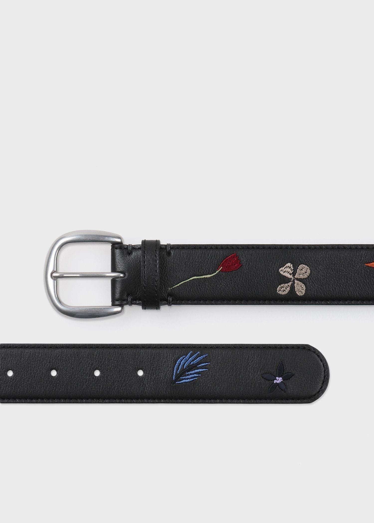 Paul Smith "Embroidered Elements" レザーベルト ポール・スミス ファッション雑貨 ベルト ブラック【送料無料】