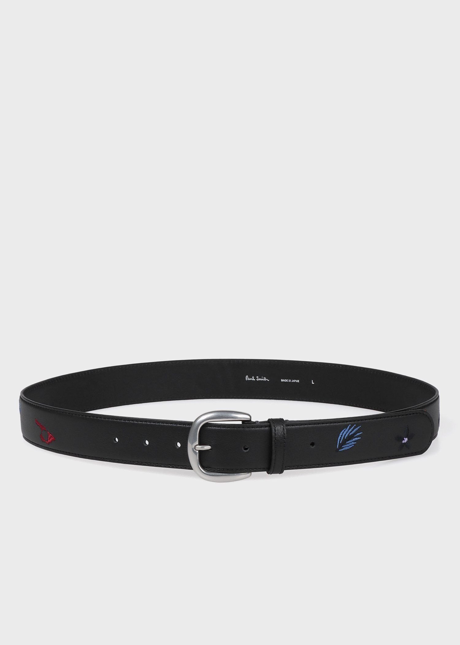 Paul Smith "Embroidered Elements" レザーベルト ポール・スミス ファッション雑貨 ベルト ブラック【送料無料】