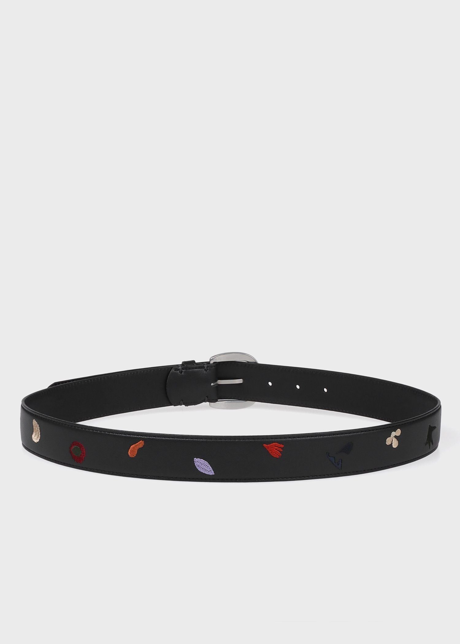 Paul Smith "Embroidered Elements" レザーベルト ポール・スミス ファッション雑貨 ベルト ブラック【送料無料】
