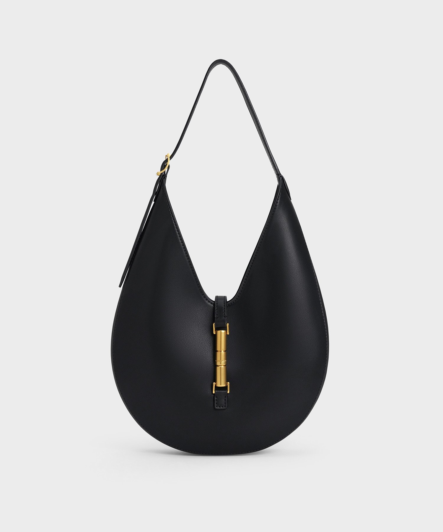 CHARLES & KEITH Cesia セシア メタリックアクセントホーボーバッグ チャールズアンドキース バッグ トートバッグ ブラック【送料無料】のサムネイル