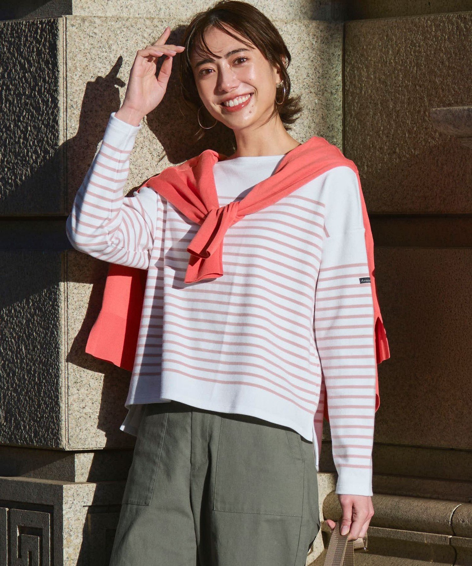 23区 Armor-lux パネルボーダー クロップド カットソー ニジュウサンク トップス カットソー・Tシャツ グリーン ピンク ブルー ネイビー