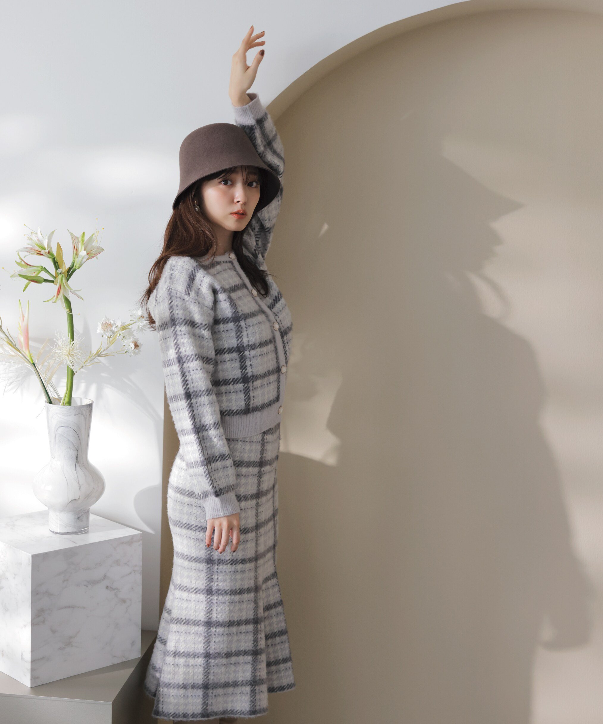 【SALE／50%OFF】PROPORTION BODY DRESSING ｜美人百花12月号掲載 休井美郷さん着用商品｜シャギーチェックニットセットアップ プロポーションボディドレッシング ワンピース・ドレス ワンピース グレー ホワイト【送料無料】のサムネイル