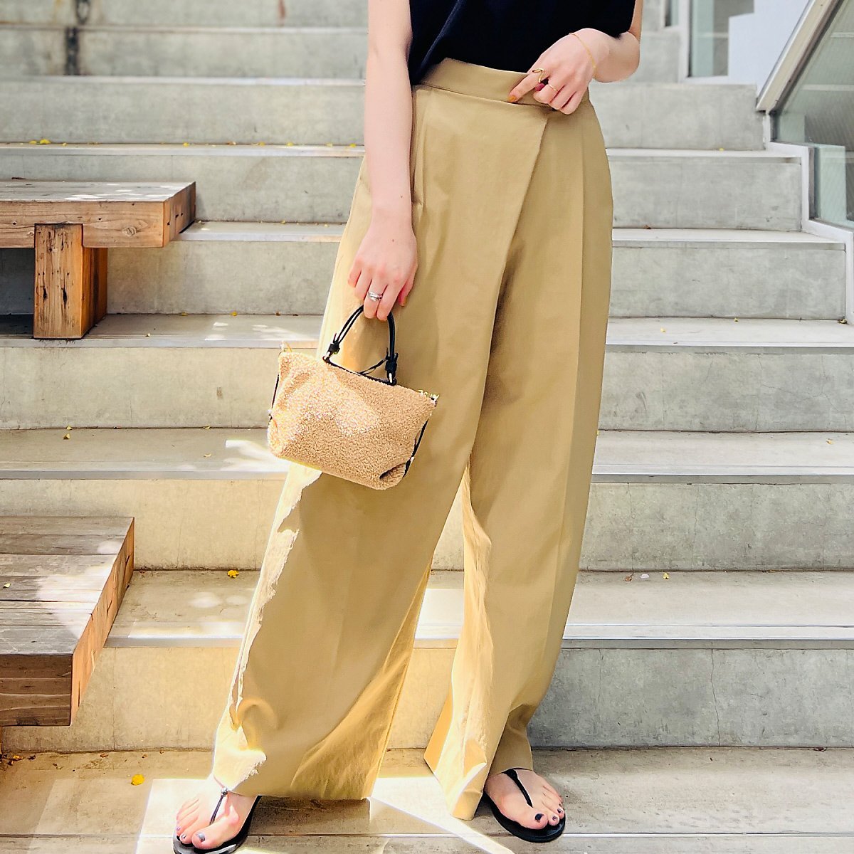 Rouge vif la cle フロントタックワイドPT ルージュ・ヴィフ ラクレ パンツ その他のパンツ ブルー ホワイト ベージュ