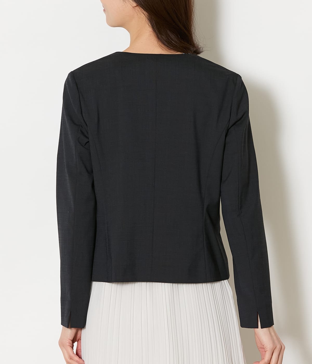 NEWYORKER WOMEN 【ウォッシャブル】ウールピンヘッド 1ホックノーカラージャケット ニューヨーカー ジャケット・アウター テーラードジャケット・ブレザー ネイビー