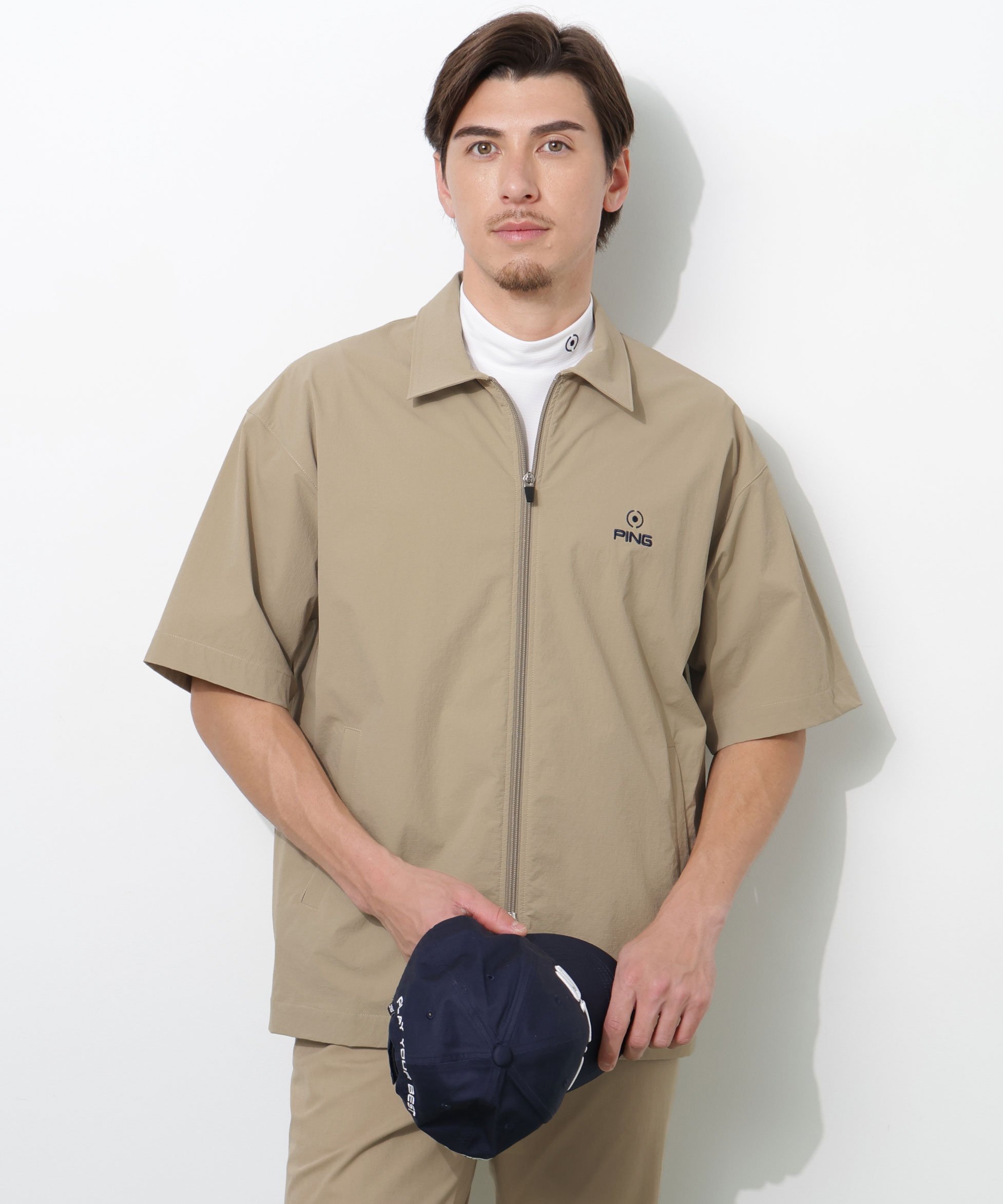 PING APPAREL ストレッチリップストップ半袖フルジップシャツ ＜NATIVE＞ (MENS) ピン アパレル トップス シャツ・ブラウス ネイビー ホワイト ベージュ レッド