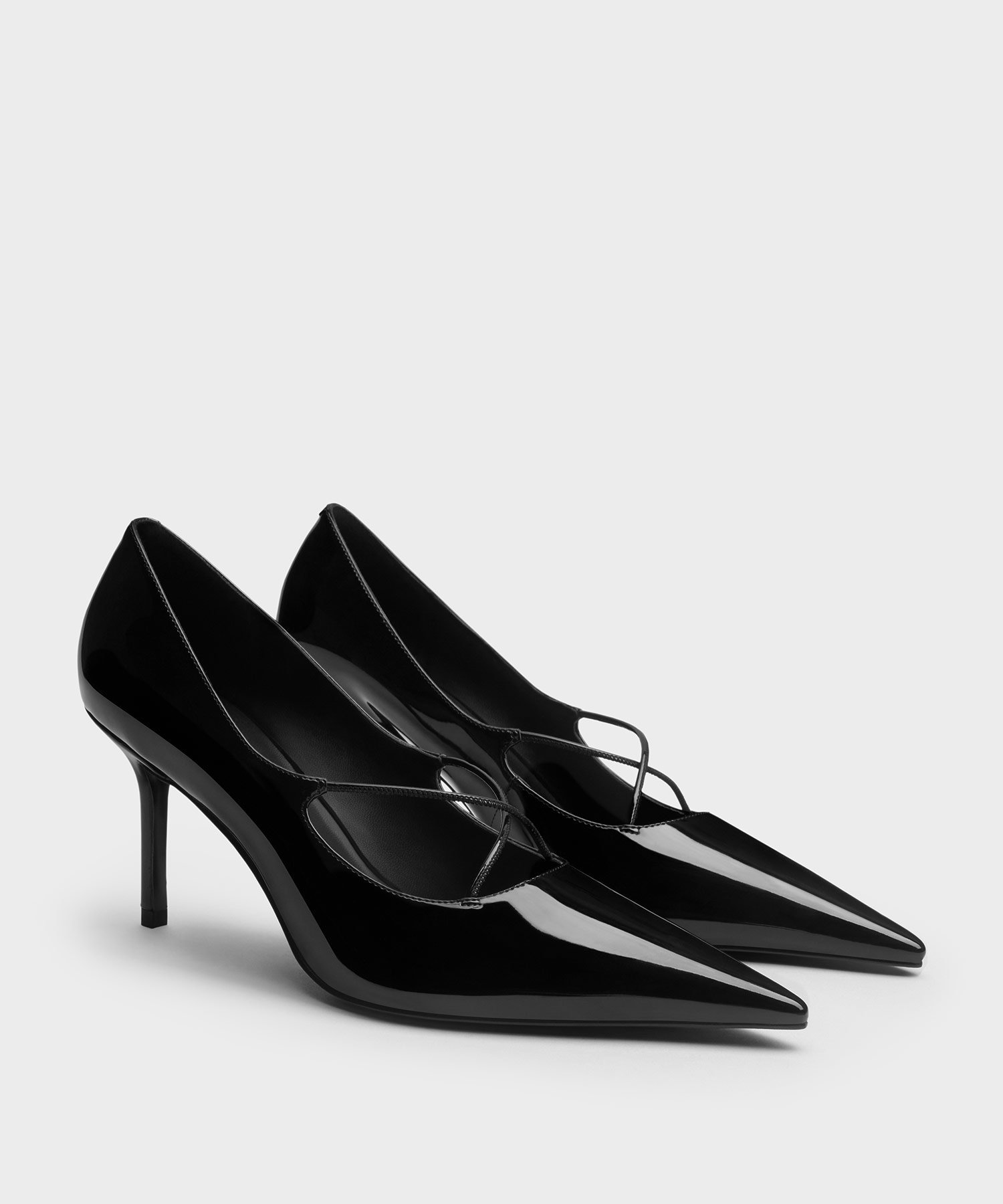 CHARLES & KEITH パテント クロスオーバー ポインテッドパンプス チャールズアンドキース シューズ・靴 パンプス【送料無料】
