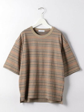 【SALE／30%OFF】UNITED ARROWS green label relaxing SCジャカードボーダークルーネック5分袖カットソーTシャツ ユナイテッドアローズ グリーンレーベルリラクシング カットソー Tシャツ ネイビー ベージュ