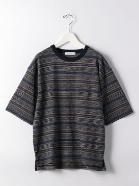 【SALE／30%OFF】UNITED ARROWS green label relaxing SCジャカードボーダークルーネック5分袖カットソーTシャツ ユナイテッドアローズ グリーンレーベルリラクシング カットソー Tシャツ ネイビー ベージュ