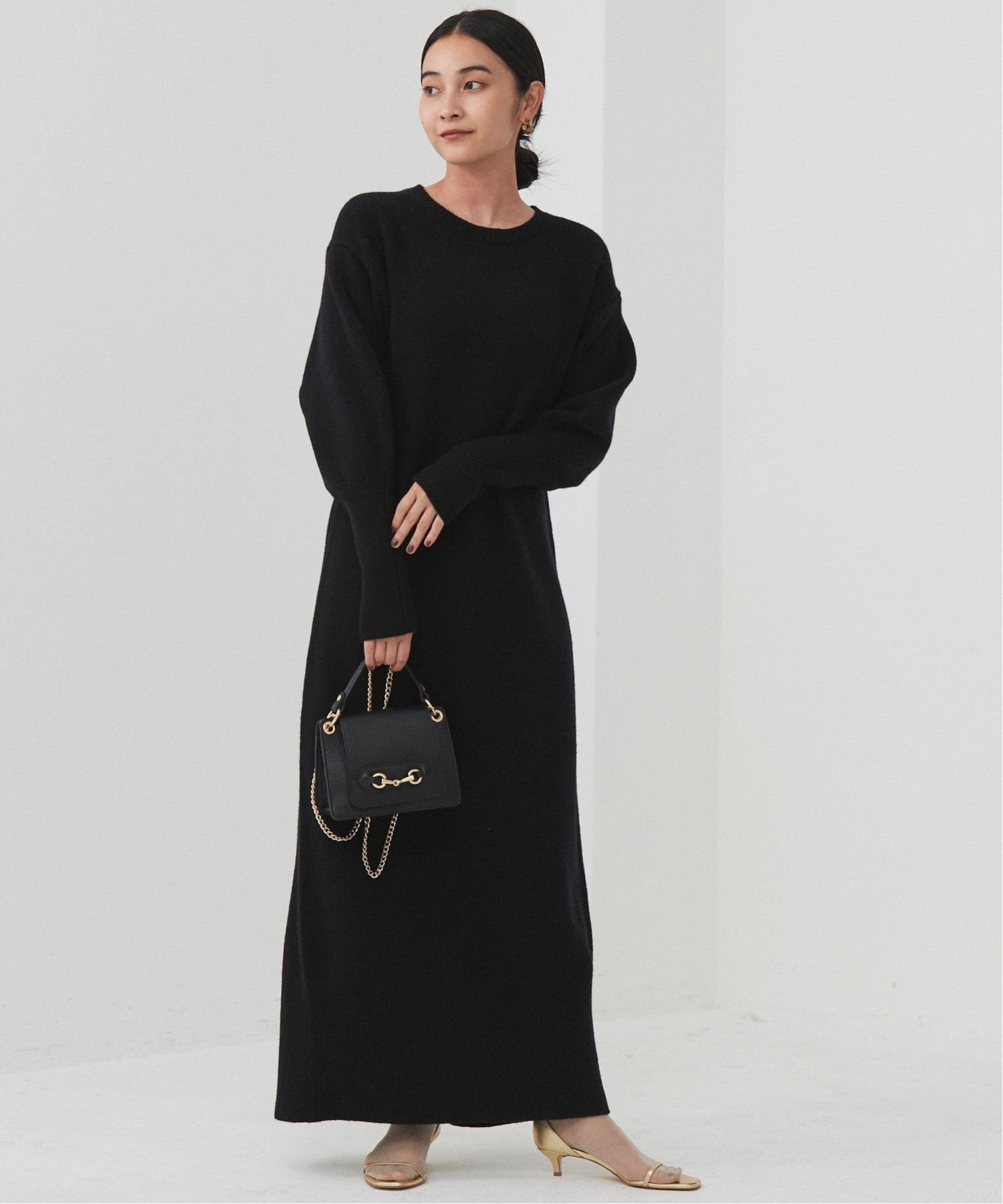 BABYLONE ウールカシミヤクルーネックワンピース バビロン ワンピース・ドレス ワンピース ブラック グレー【送料無料】のサムネイル