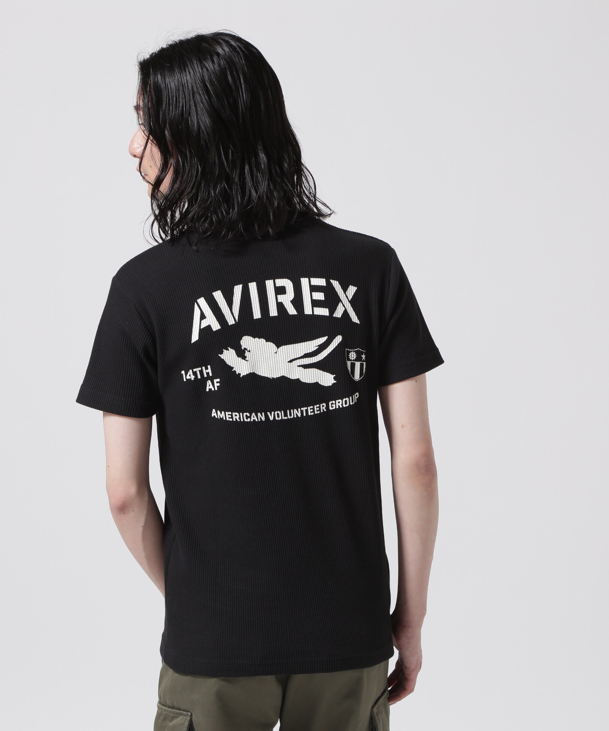 AVIREX 《WEB&DEPOT限定》MINI WAFFLE CREWNECK T-SHIRT / ミニワッフル クルーネック Tシャツ / AVIRE アヴィレックス トップス カットソー・Tシャツ ブラック ホワイト ネイビー グリーン