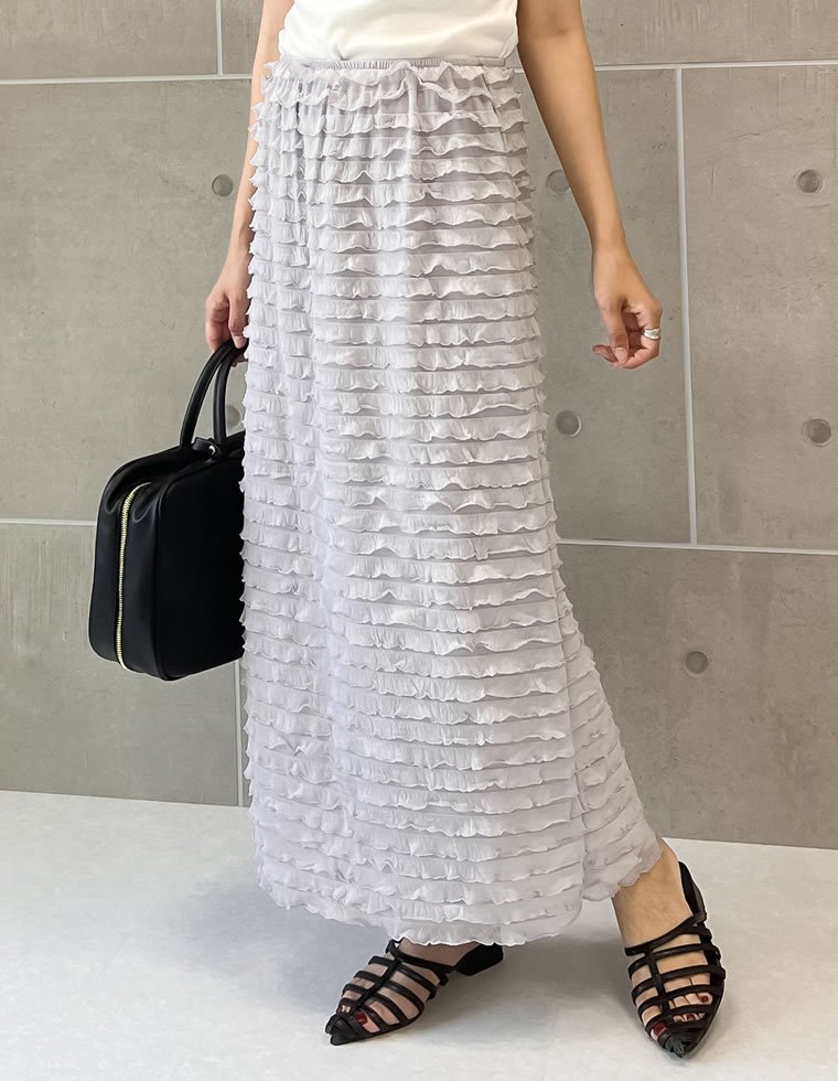 【SALE／45%OFF】Re:EDIT カットフリルナロースカート リエディ スカート ロング・マキシスカート ブルー ホワイト stylife-14906923 Rakuten Fashion サンプル画像2
