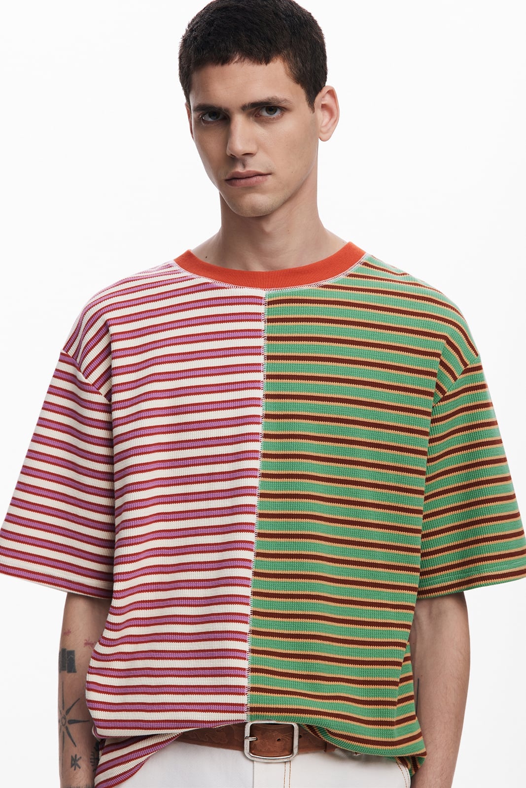 バイカラーストライプTシャツ デシグアル トップス カットソー・Tシャツ