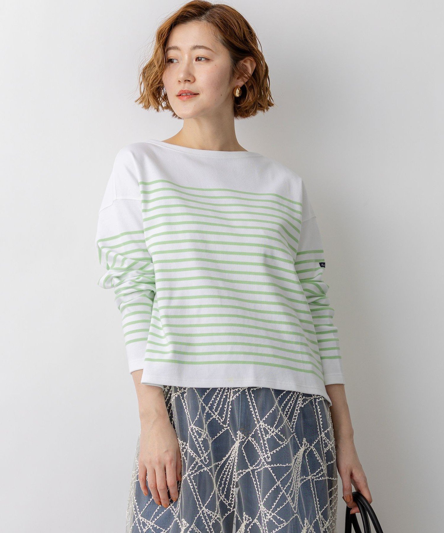 23区 L Armor-lux パネルボーダー クロップド カットソー ニジュウサンク トップス カットソー・Tシャツ グリーン ピンク ブルー ネイビー