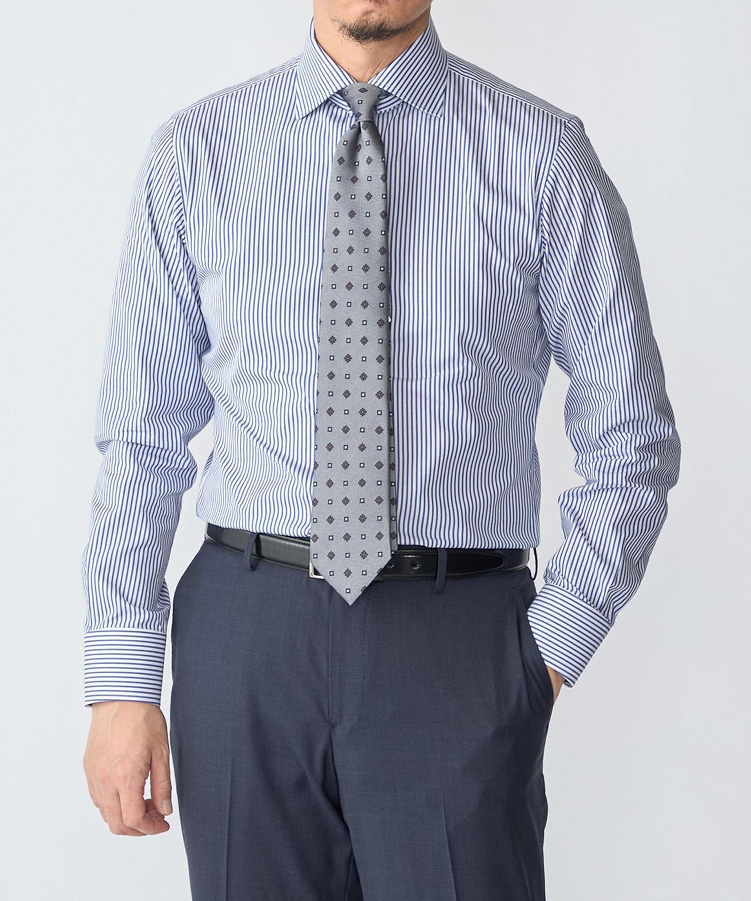 【SALE／40%OFF】SHIPS MEN SHIPS: MADE IN JAPAN ロンドン ストライプ ワイドカラー シャツ シップス トップス シャツ・ブラウス ネイビー【送料無料】