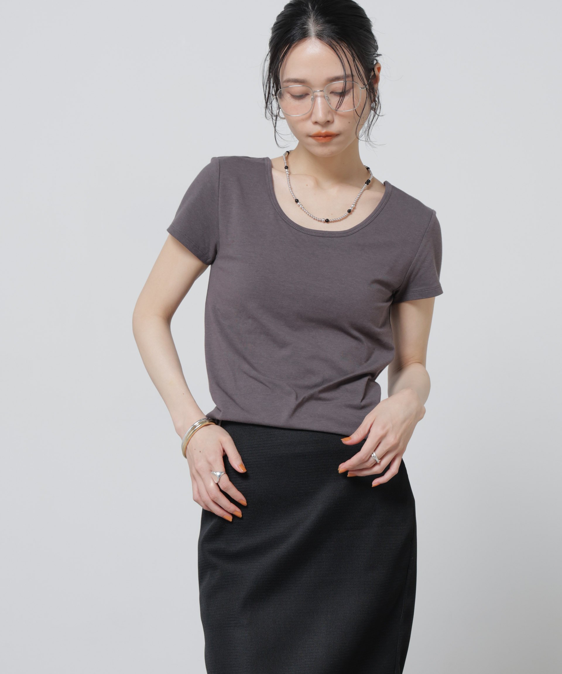 NANO universe Anti Soaked(R) 汗染み防止カップ付きTシャツ ナノユニバース トップス カットソー・Tシャツ ホワイト ブラック グレー【送料無料】 stylife-15628299 Rakuten Fashion サンプル画像3