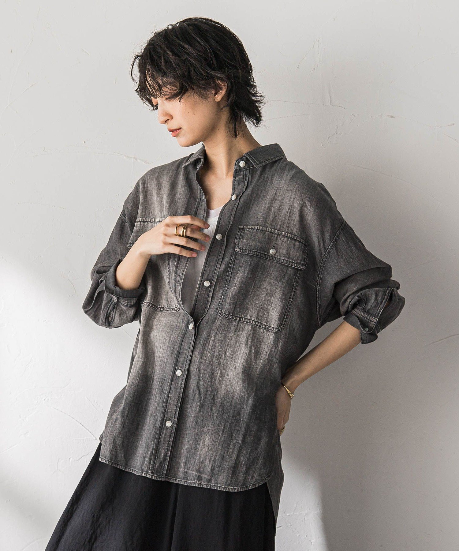 MAYSON GREY シアーデニムオーバーシャツ メイソングレイ トップス シャツ・ブラウス グレー ネイビー