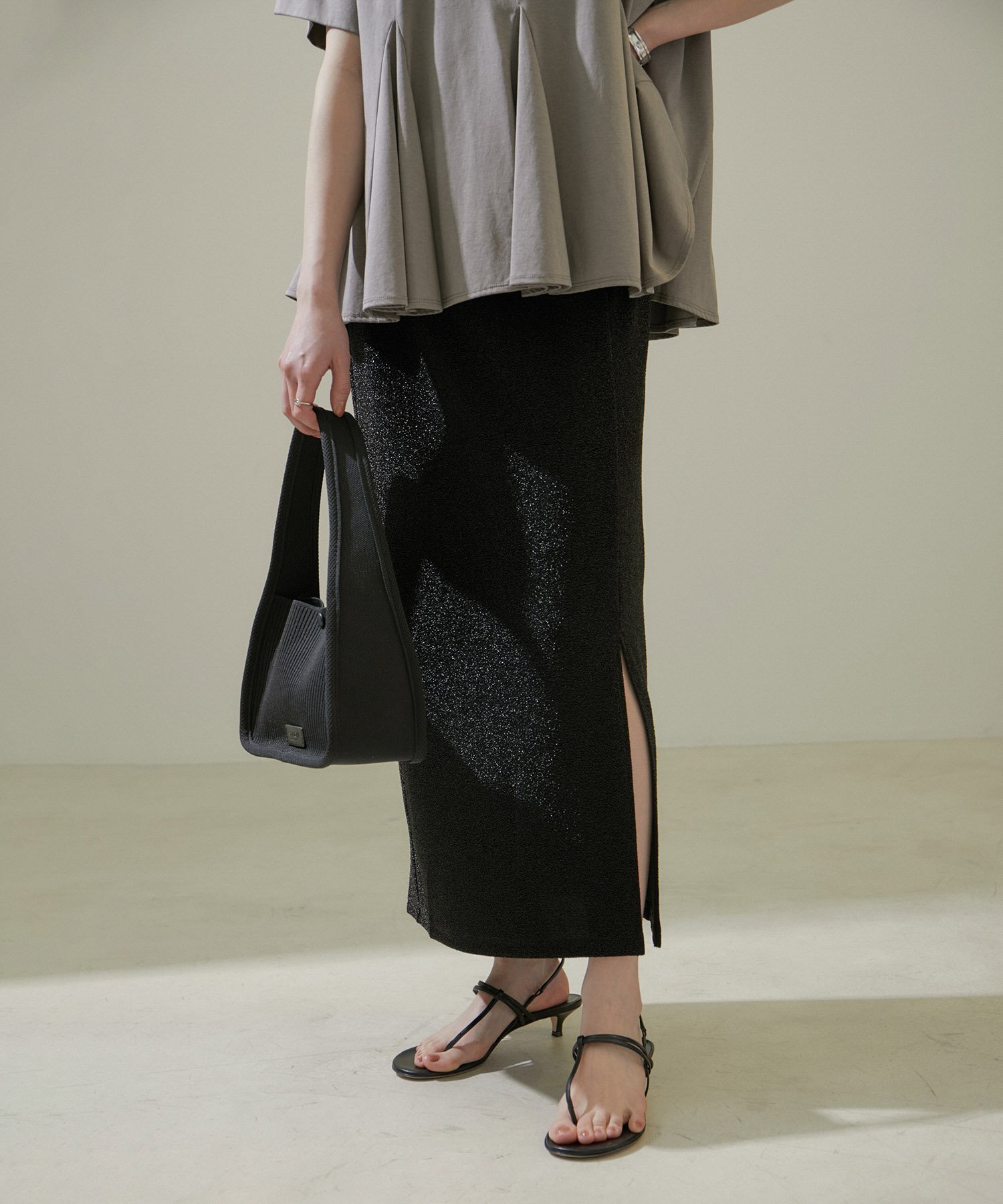 【SALE／30%OFF】SALON adam et rope' 【WEB限定】ラメナロースカート【洗える】 サロン アダム エ ロペ スカート その他のスカート ゴールド ブラック シルバー【送料無料】