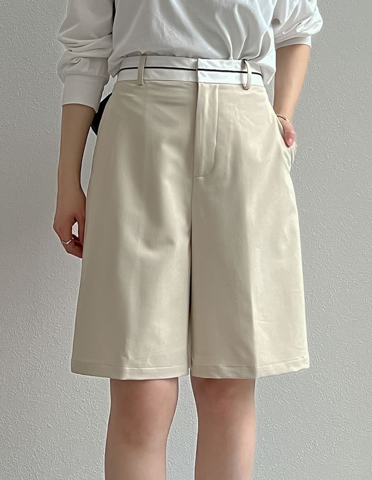 Re:EDIT ライトツイルマーベルトウエストデザインショートパンツ リエディ パンツ その他のパンツ ブラック グレー ベージュ ホワイト【送料無料】 stylife-14906925 Rakuten Fashion サンプル画像2