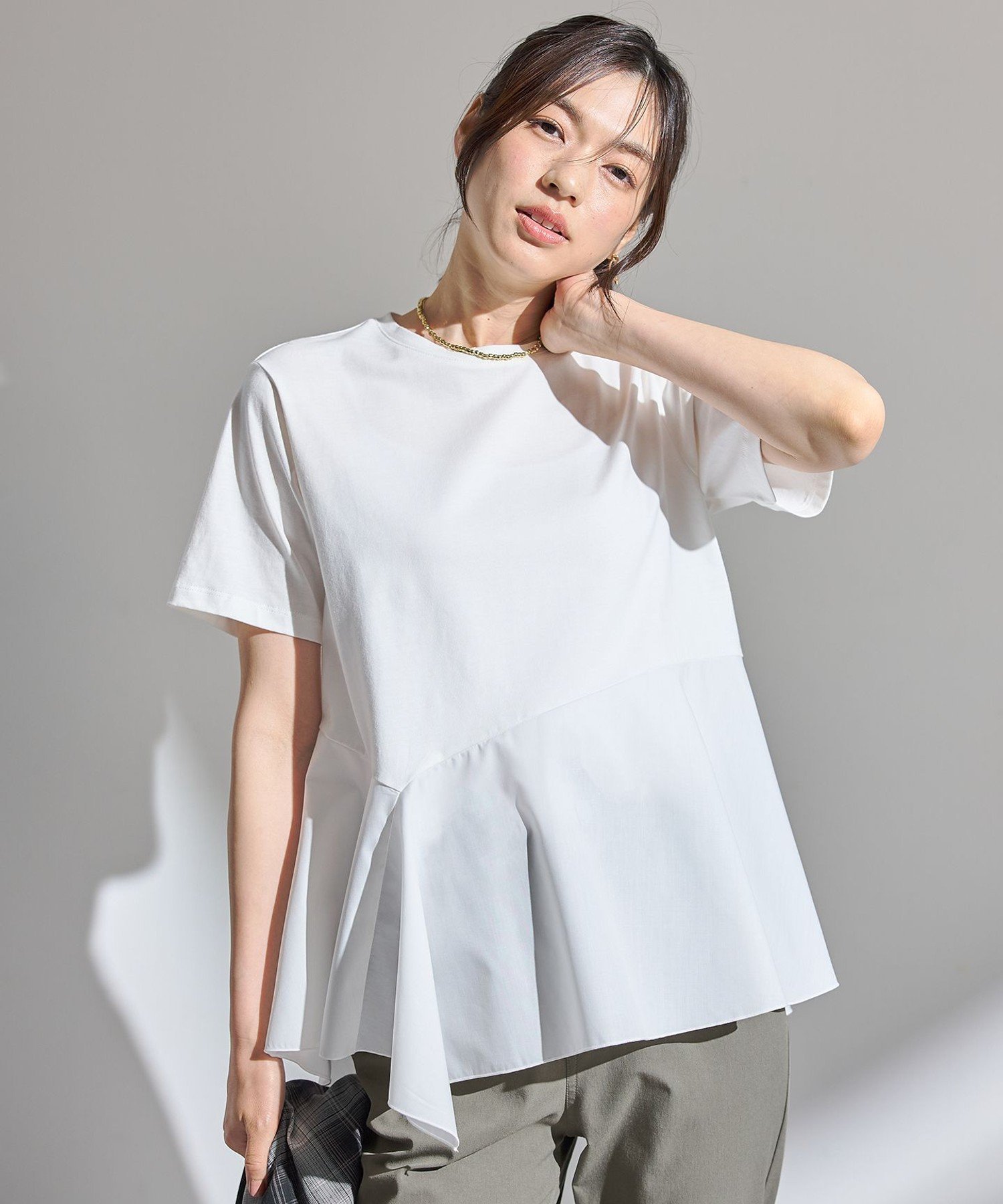 【SALE／30%OFF】ANY コンビネーションイレヘムカットソー エニィ トップス カットソー・Tシャツ ブラック ホワイト グリーン
