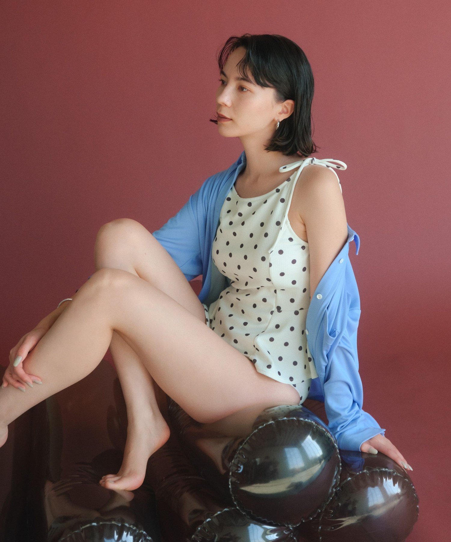 UNITED ARROWS green label relaxing ハイネックWリボンフレア&ショーツ ドット柄 ...