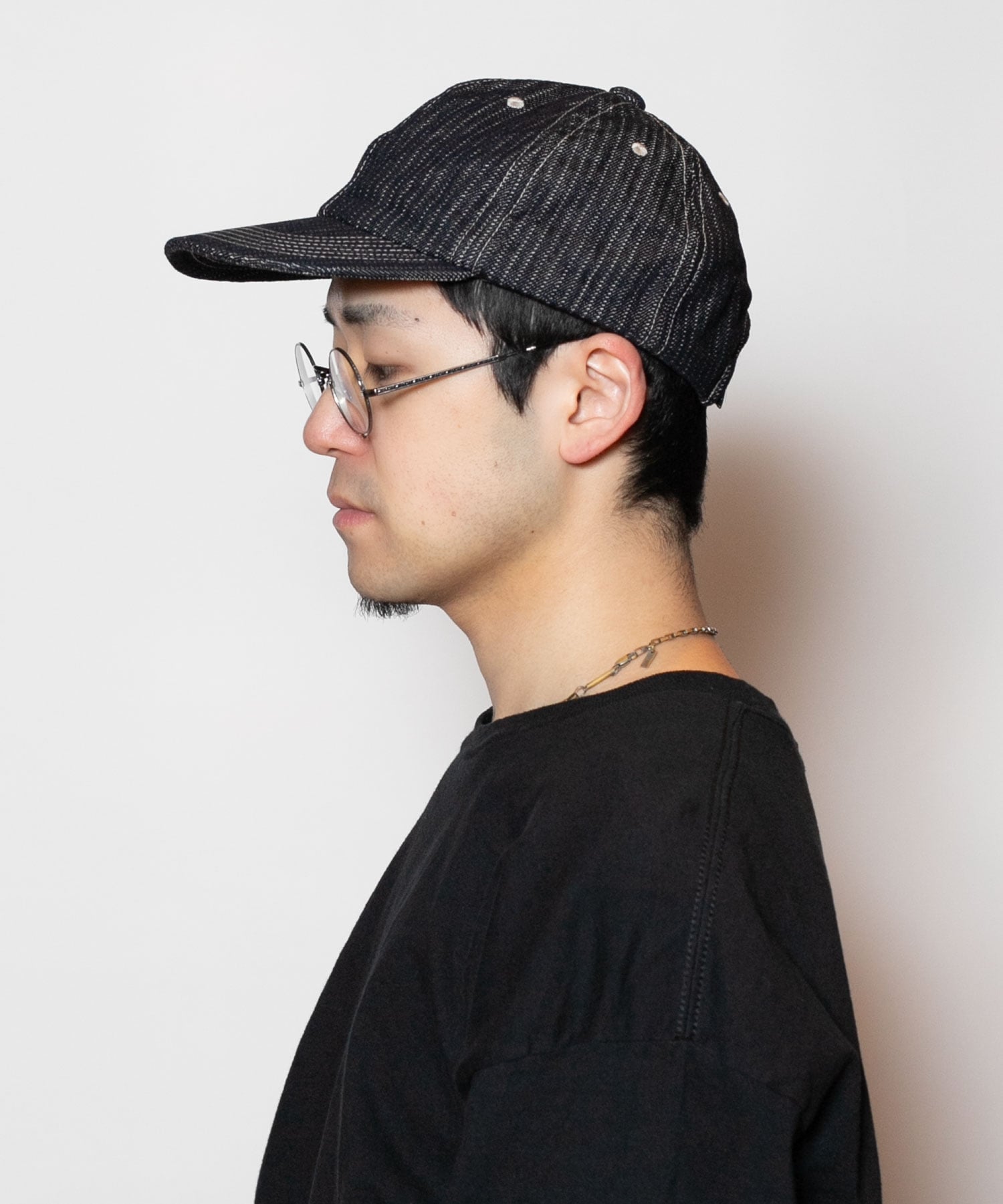 STRIPED DENIM CAP カシラ 帽子 キャップ ブラック ネイビー