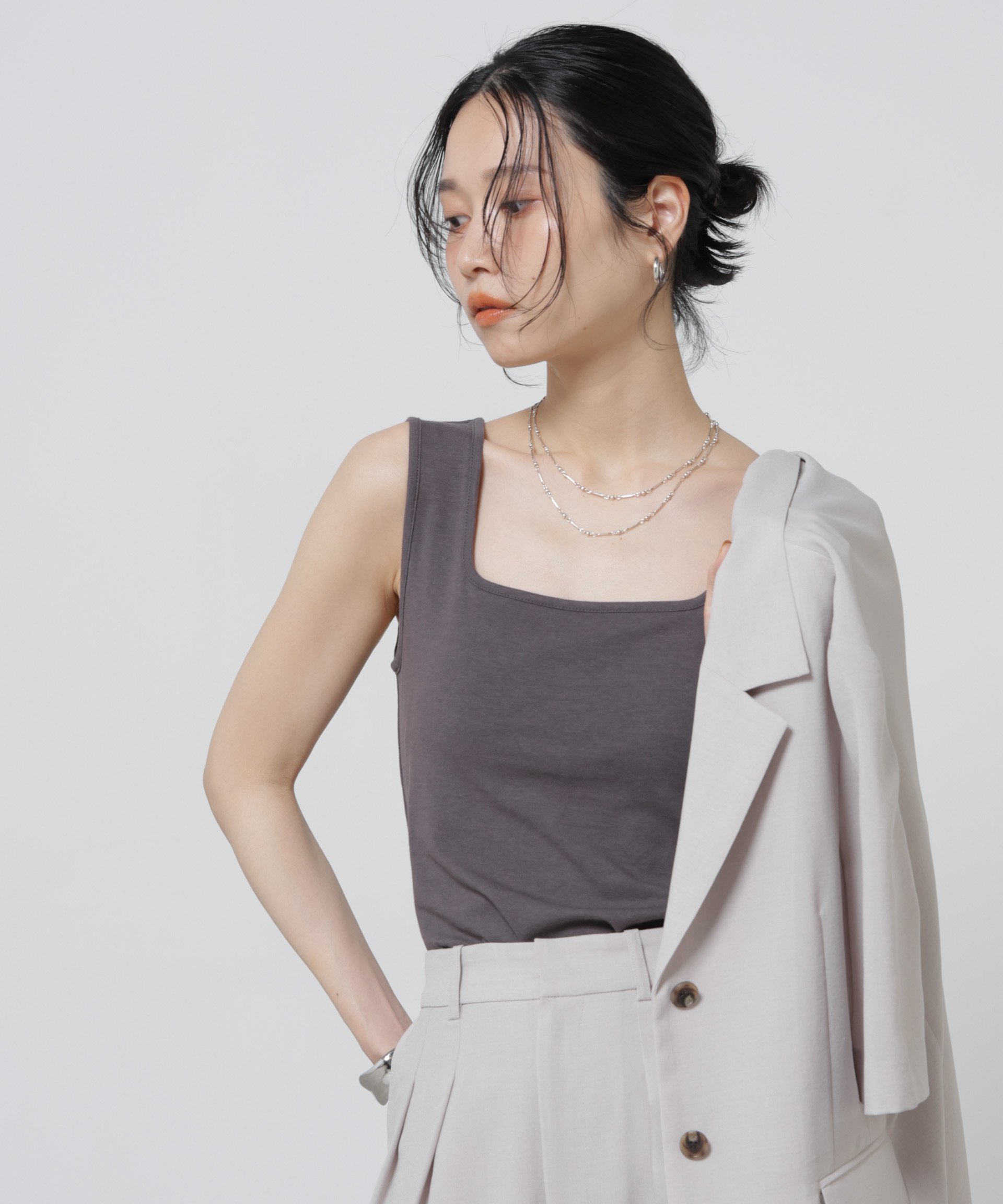 NANO universe Anti Soaked(R) 汗染み防止カップ付きタンクトップ ナノユニバース トップス カットソー・Tシャツ ホワイト グレー ブラック【送料無料】 stylife-15628423 Rakuten Fashion サンプル画像2