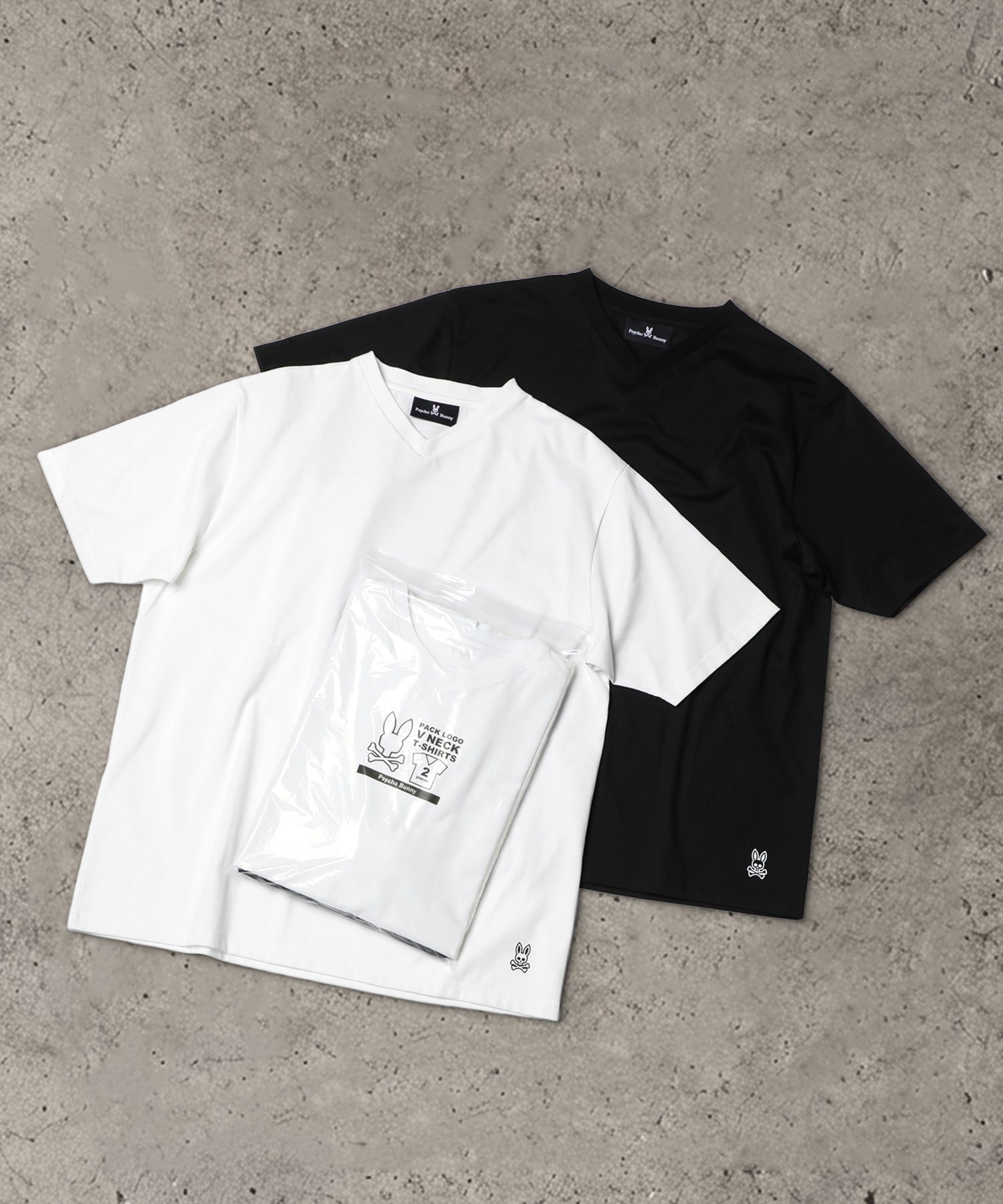 Psycho Bunny [WEB限定]2PACK VネックTシャツ サイコバニー トップス カットソー・Tシャツ ブラック ホワイト【送料無料】