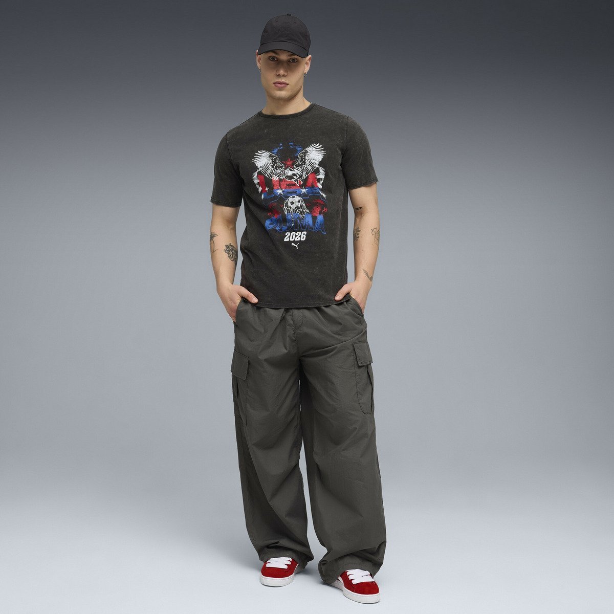 PUMA メンズ ワールドカップ 90S ビスポーク 半袖 Tシャツ Fanpack 90s Bespoke Tee プーマ トップス カットソー・Tシャツ ブラック【送料無料】