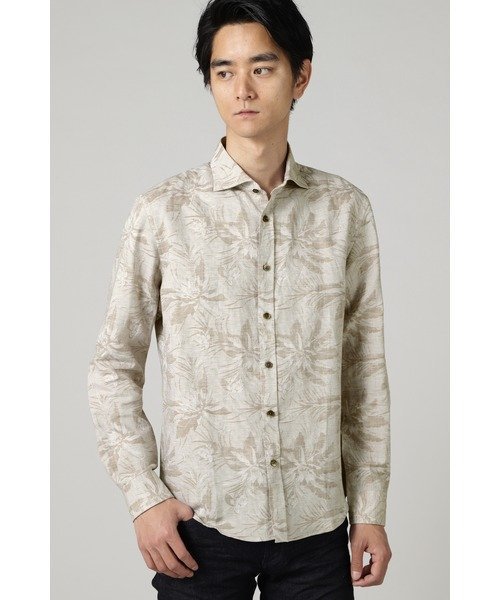 HIGH STREET HIGH STREET∴LEGGIUNOリーフジャガードシャツ トルネードマート トップス シャツ・ブラウス ブルー ベージュ