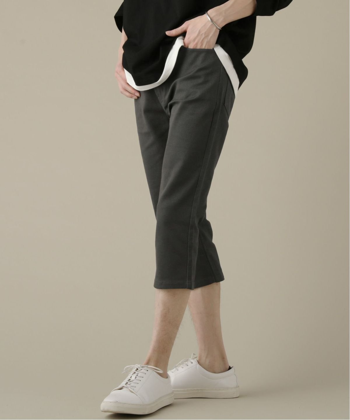 SPU カツラギストレッチクロップドパンツ カジュアル パンツ その他のパンツ グレー ネイビー ブラック..