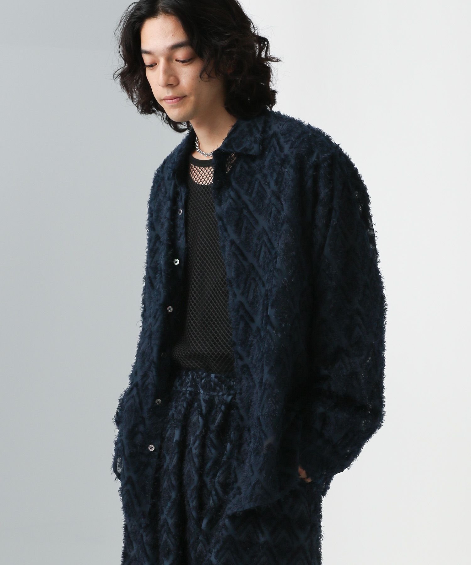 HARE シアーシャギージャガードシャツ ハレ トップス その他のトップス ブルー ホワイト ブラック【送料無料】のサムネイル