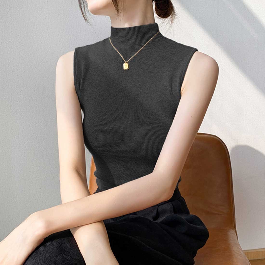 maison de LATIR 夏 ハイネックノースリーブニット メゾンドラティール トップス ニット ブラック グリーン グレー