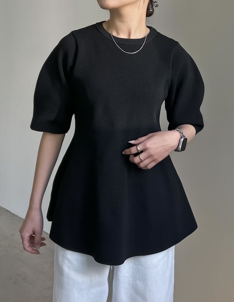 Re:EDIT パフスリーブペプラムニットトップス リエディ トップス ニット グレー ブラック ブラウン【送料無料】