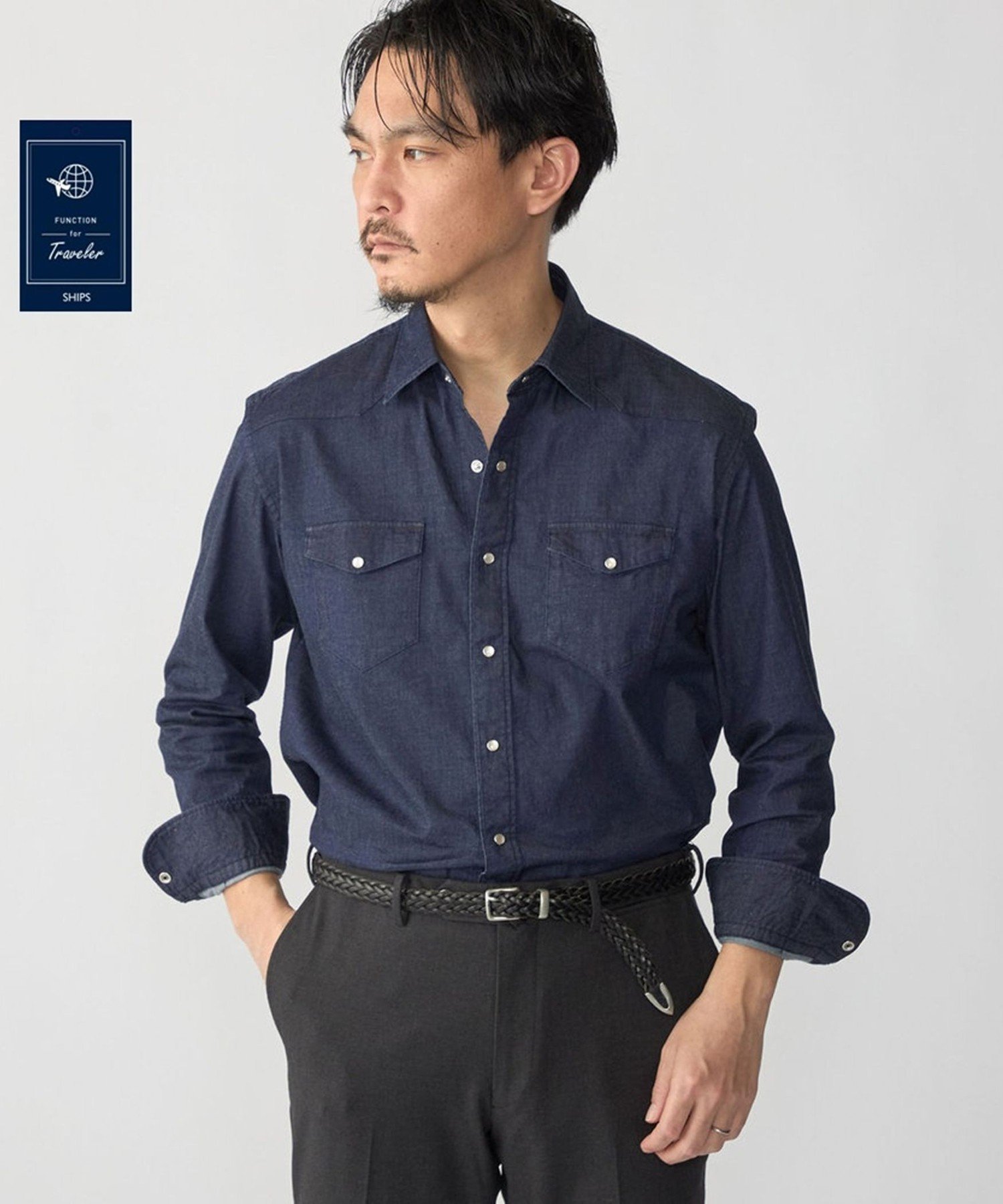 SHIPS MEN SHIPS:＜FUNCTION＞ウォッシュド デニム ウエスタン シャツ シップス トップス シャツ・ブラウス ネイビー【送料無料】
