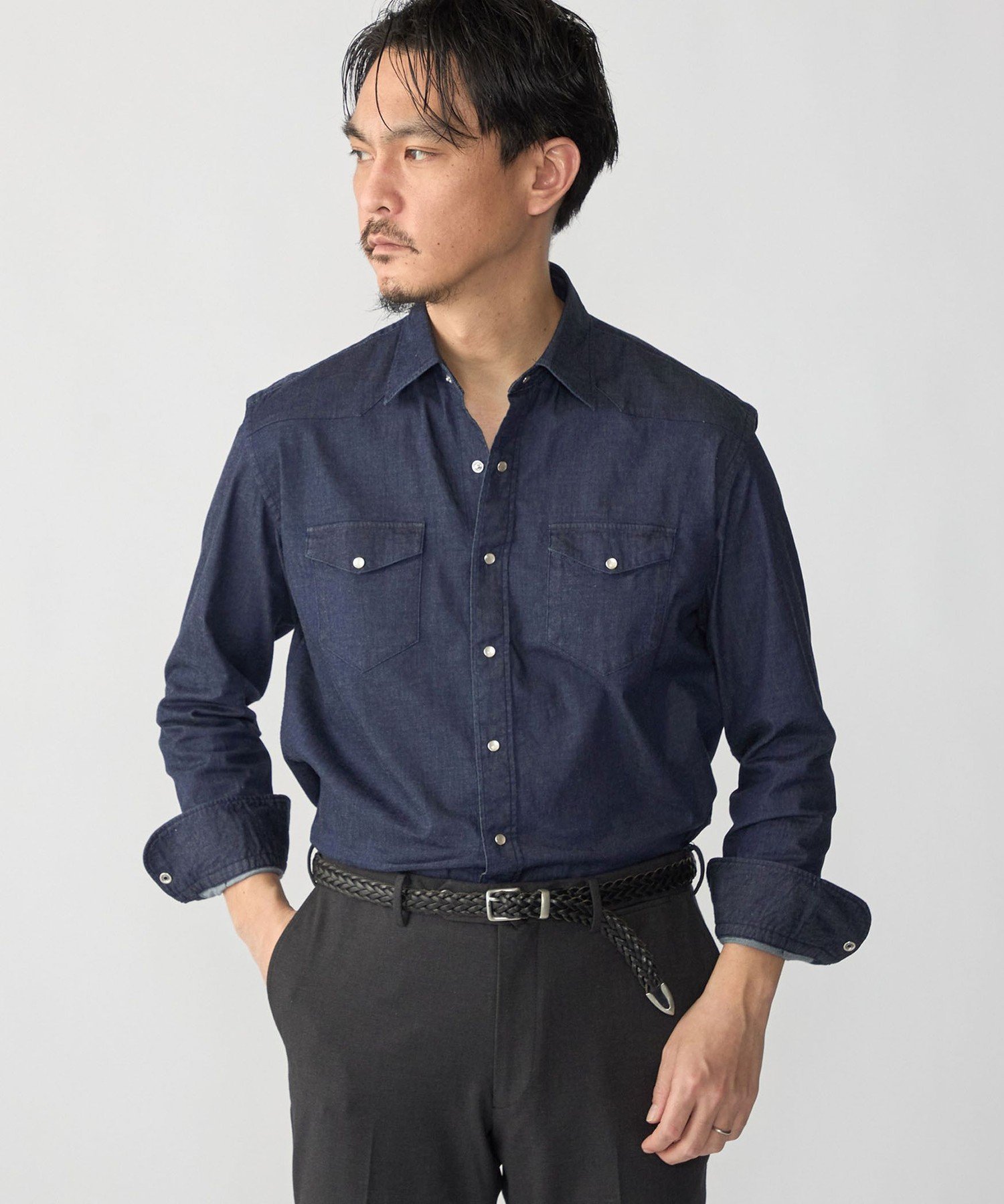MEN SHIPS:＜FUNCTION＞ウォッシュド デニム ウエスタン シャツ シップス トップス シャツ・ブラウス ネイビー