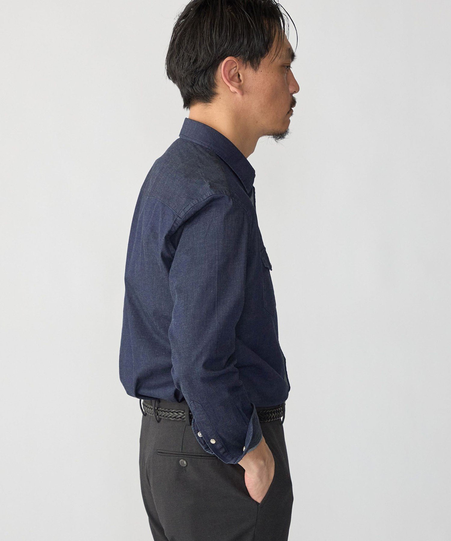 MEN SHIPS:＜FUNCTION＞ウォッシュド デニム ウエスタン シャツ シップス トップス シャツ・ブラウス ネイビー