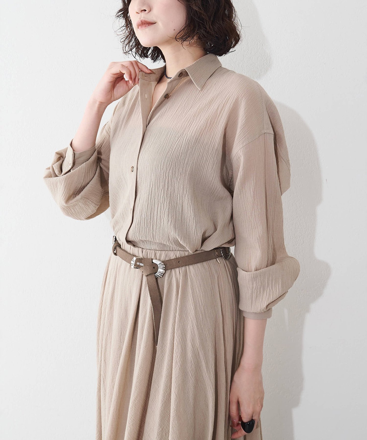 Whim Gazette コットンガーゼシフォンシャツ ウィム ガゼット トップス シャツ・ブラウス ブラウン ベージュ