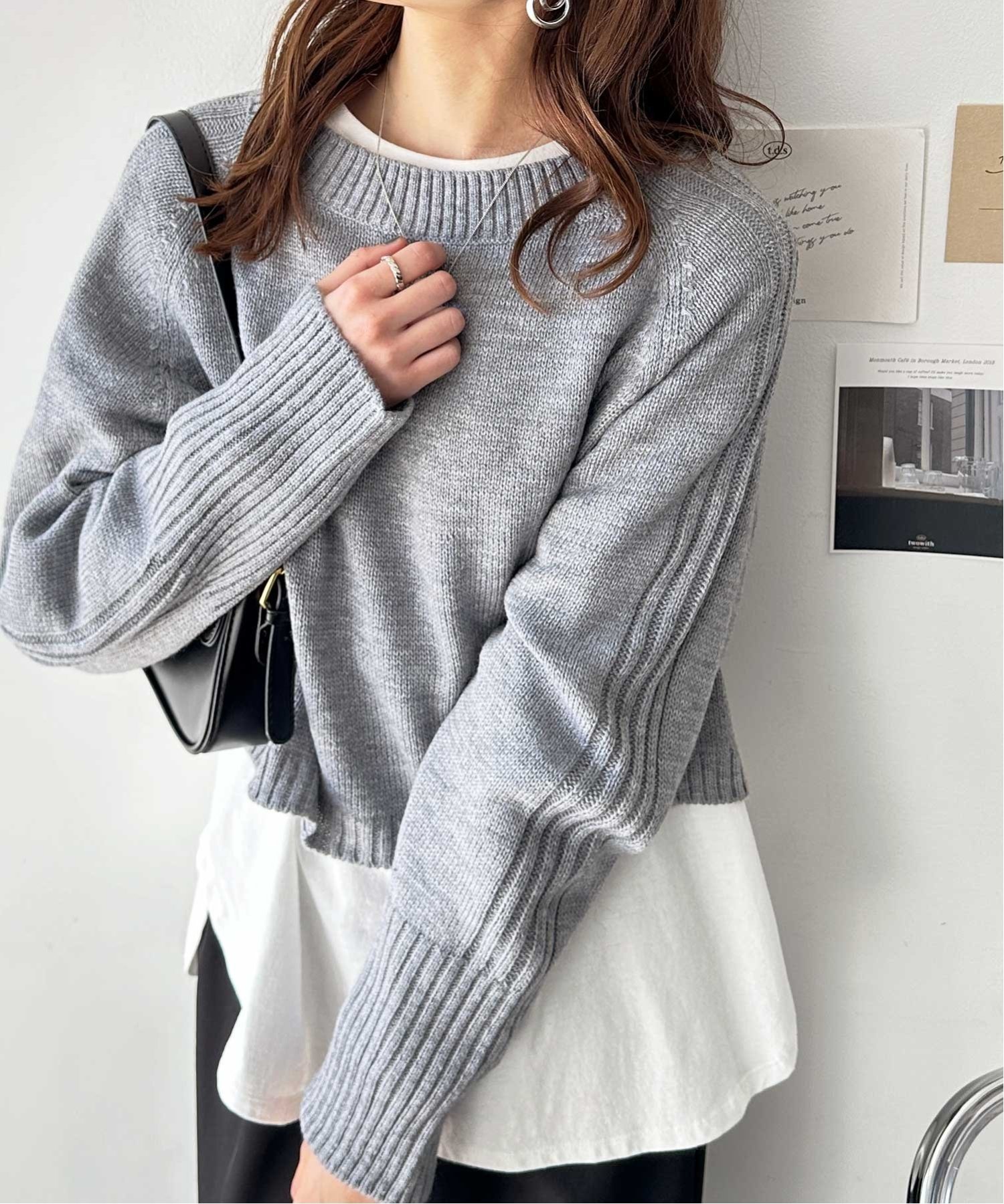 【SALE／15%OFF】GeeRA ショート丈オフショルニット ジーラ トップス ニット グレー ピンク ホワイトのサムネイル