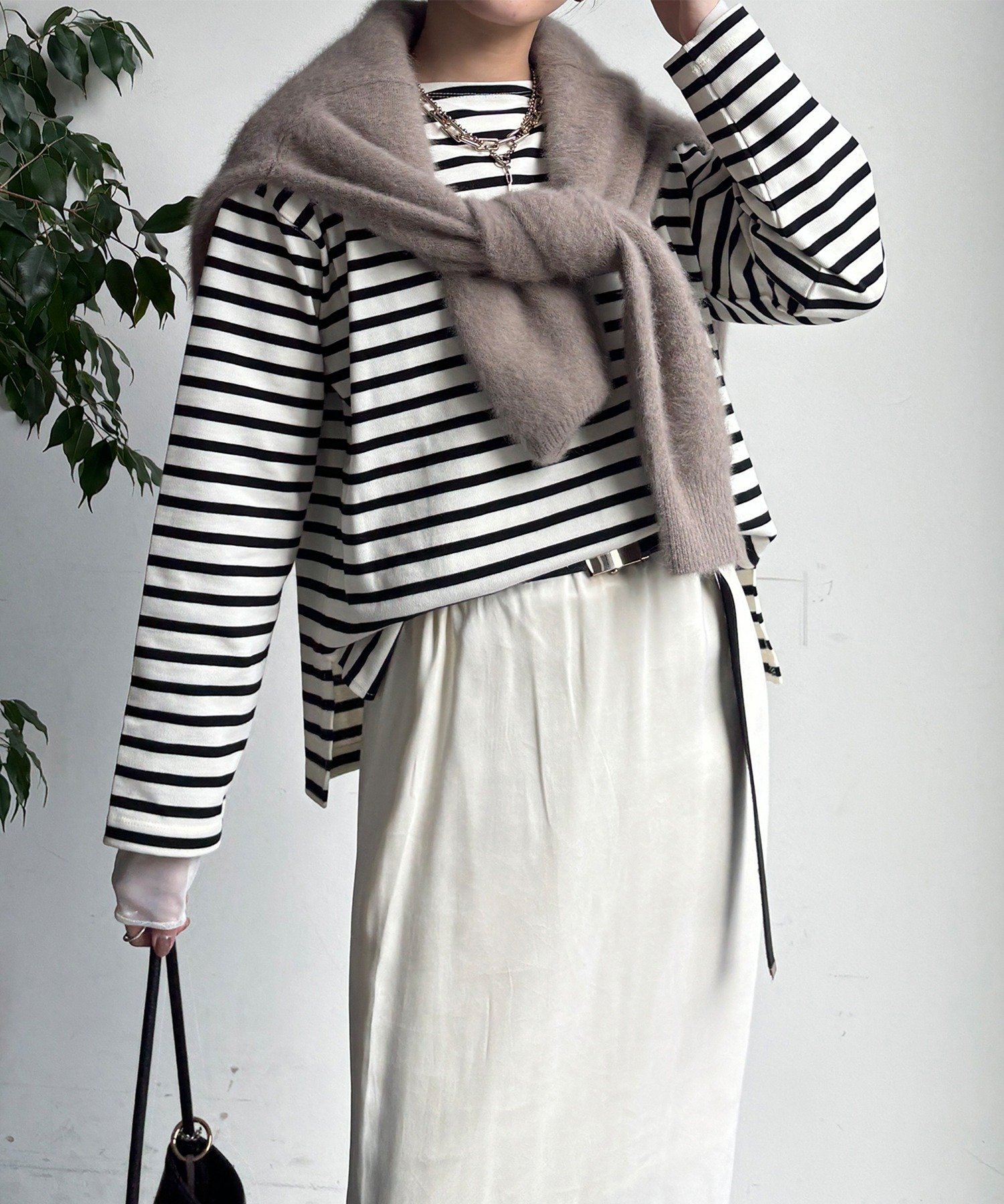 DouDou 【WEB限定】ボーダーボ-トネックプルオーバー ドゥドゥ トップス カットソー・Tシャツ ホワイト グリーン【送料無料】