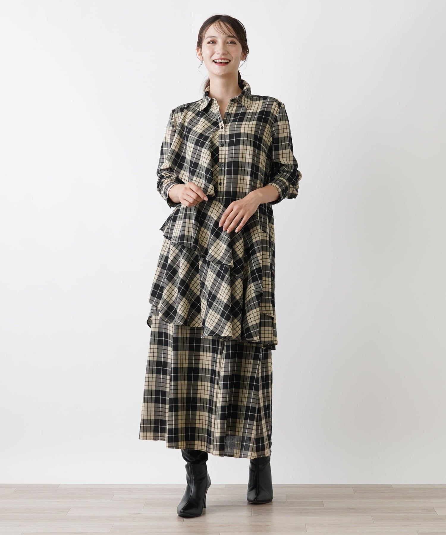 Leilian 【店舗人気】シャツブラウス レリアン トップス シャツ・ブラウス ブラウン ネイビー