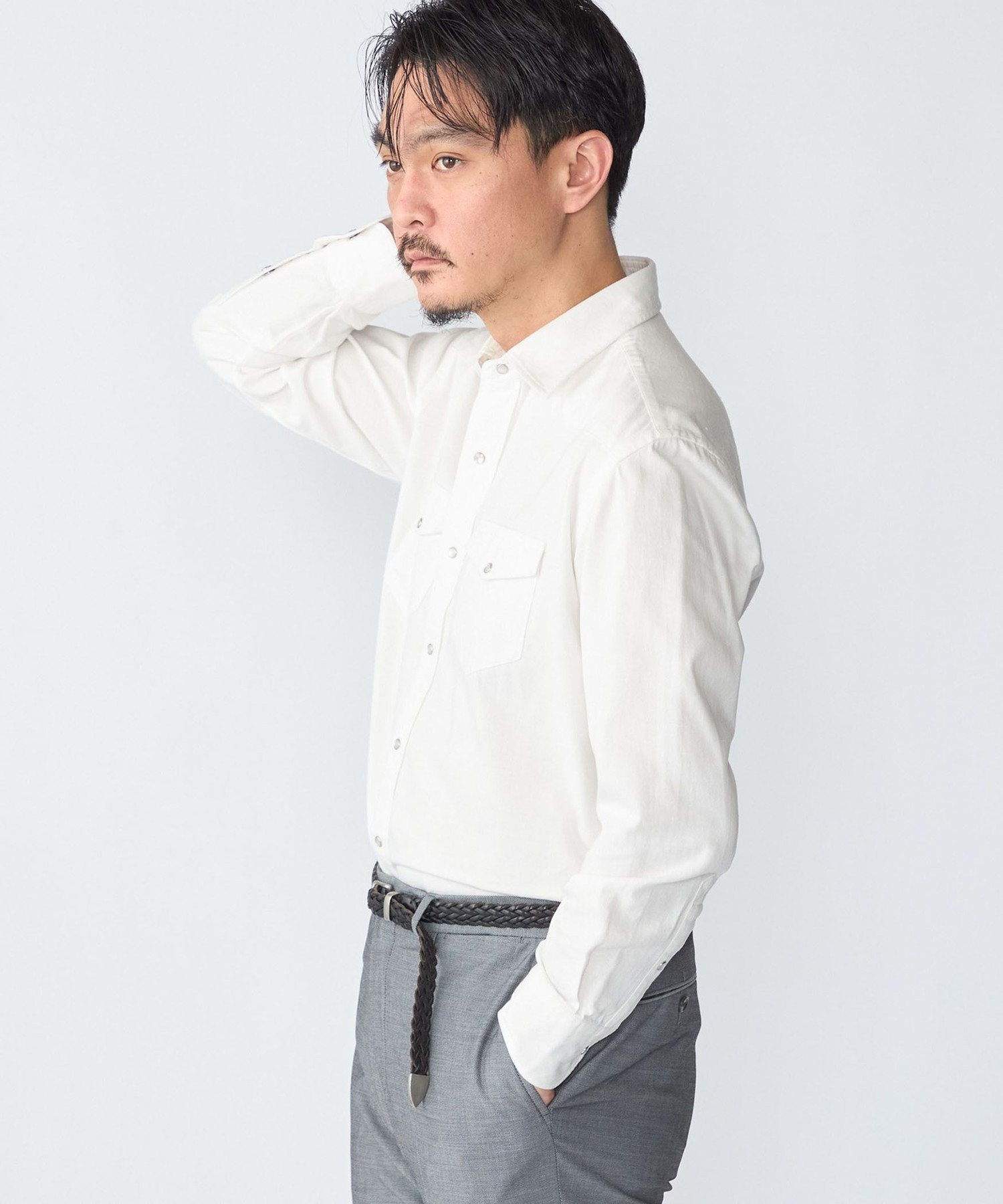 MEN SHIPS: ウォッシュド ホワイト デニム ウエスタン シャツ シップス トップス シャツ・ブラウス ホワイト