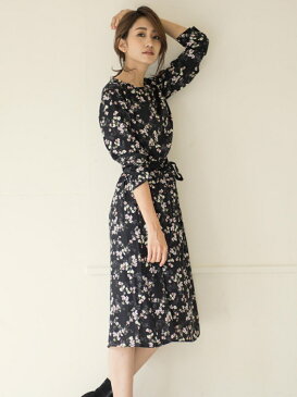 【SALE／70%OFF】ketty ≪洗濯機で洗える≫小花柄起毛サテンギャザーワンピース ケティ ワンピース シャツワンピース レッド ブラック【送料無料】