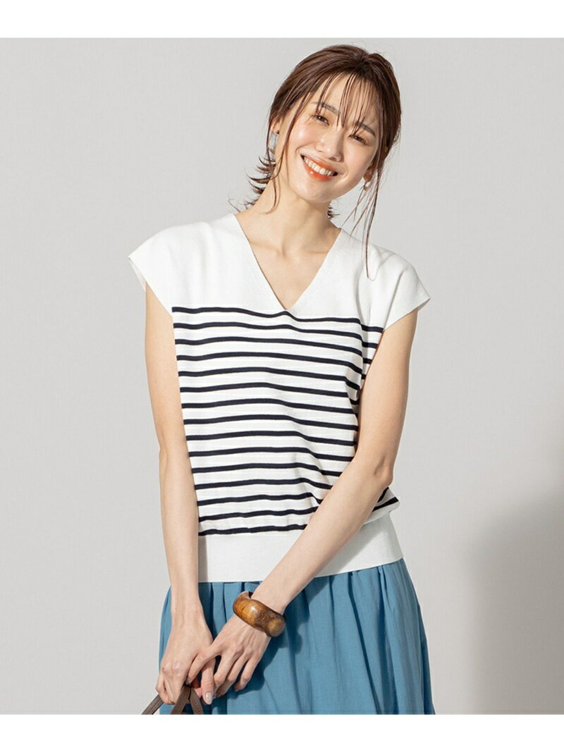 【SALE／50%OFF】組曲 S 【洗える】CO/PE プリーツコンビ ニット クミキョク トップス ニット ホワイト ネイビー【送料無料】のサムネイル