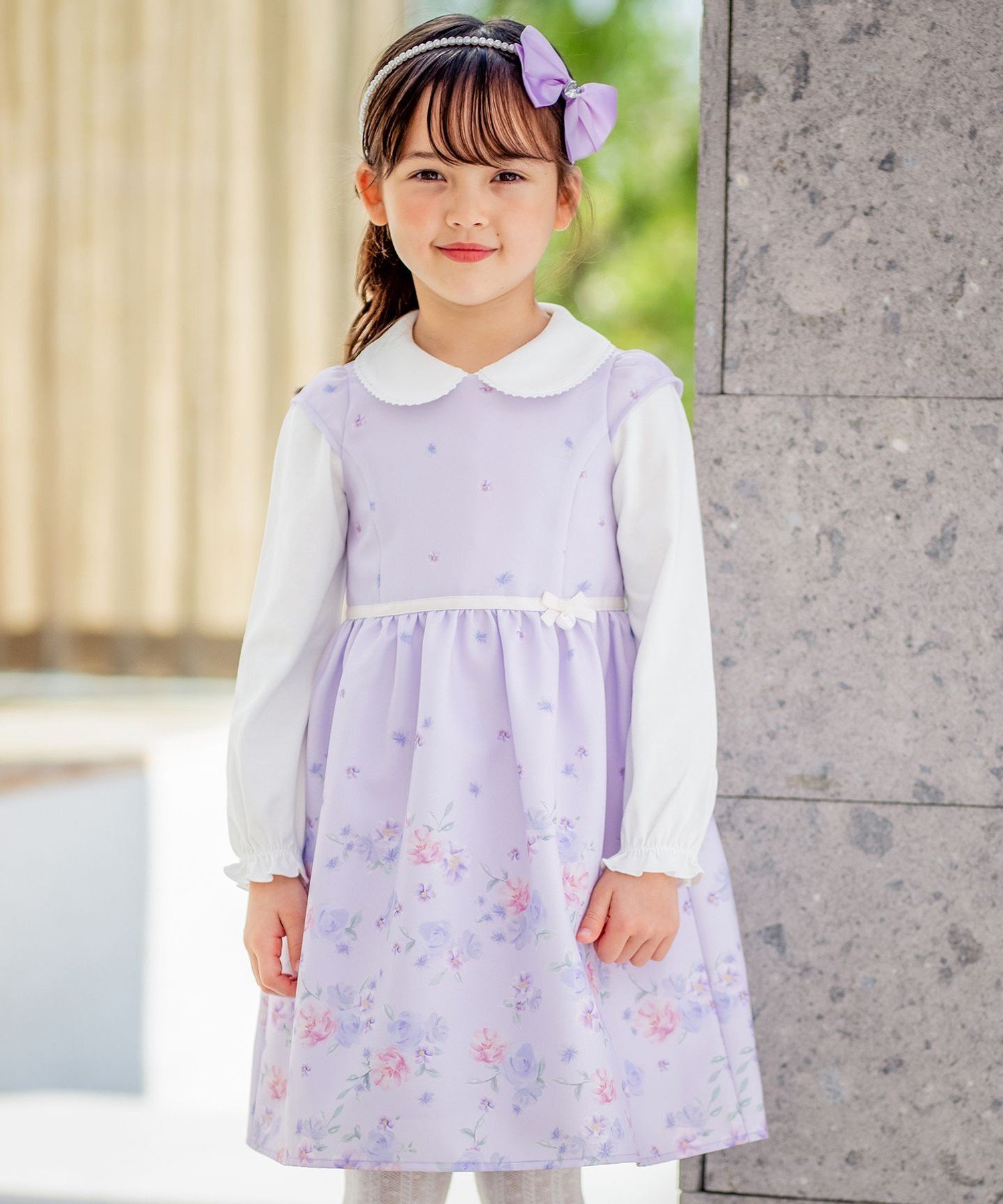 any FAM KIDS フラワープリントワンピース エニィファム ワンピース・ドレス シャツワンピース パープル ベージュ【送料無料】のサムネイル