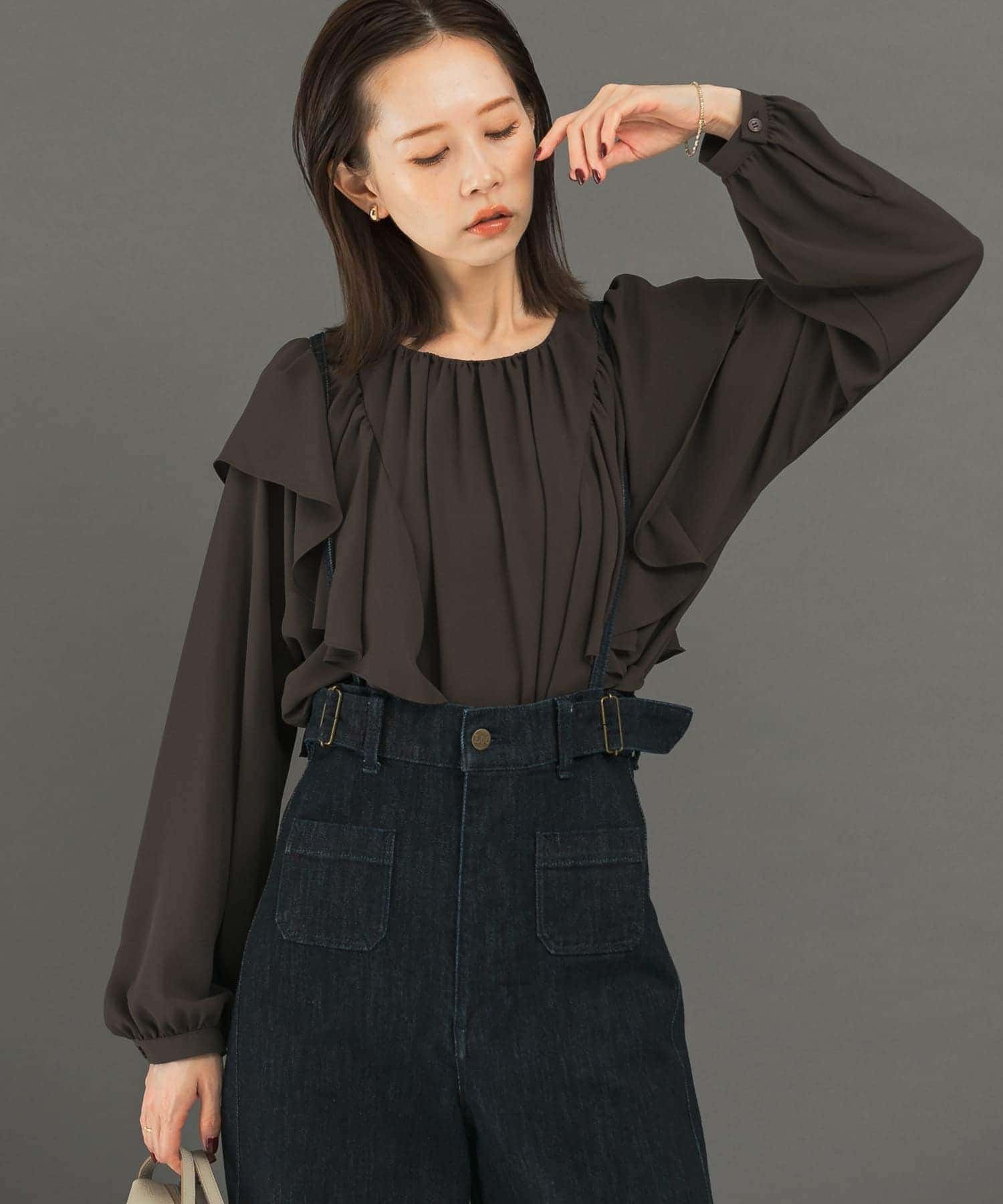 【SALE／50%OFF】URBAN RESEARCH ROSSO フリルラッフルブラウス アーバンリサーチロッソ トップス シャツ・ブラウス ピンク ブラウン ホワイト【送料無料】