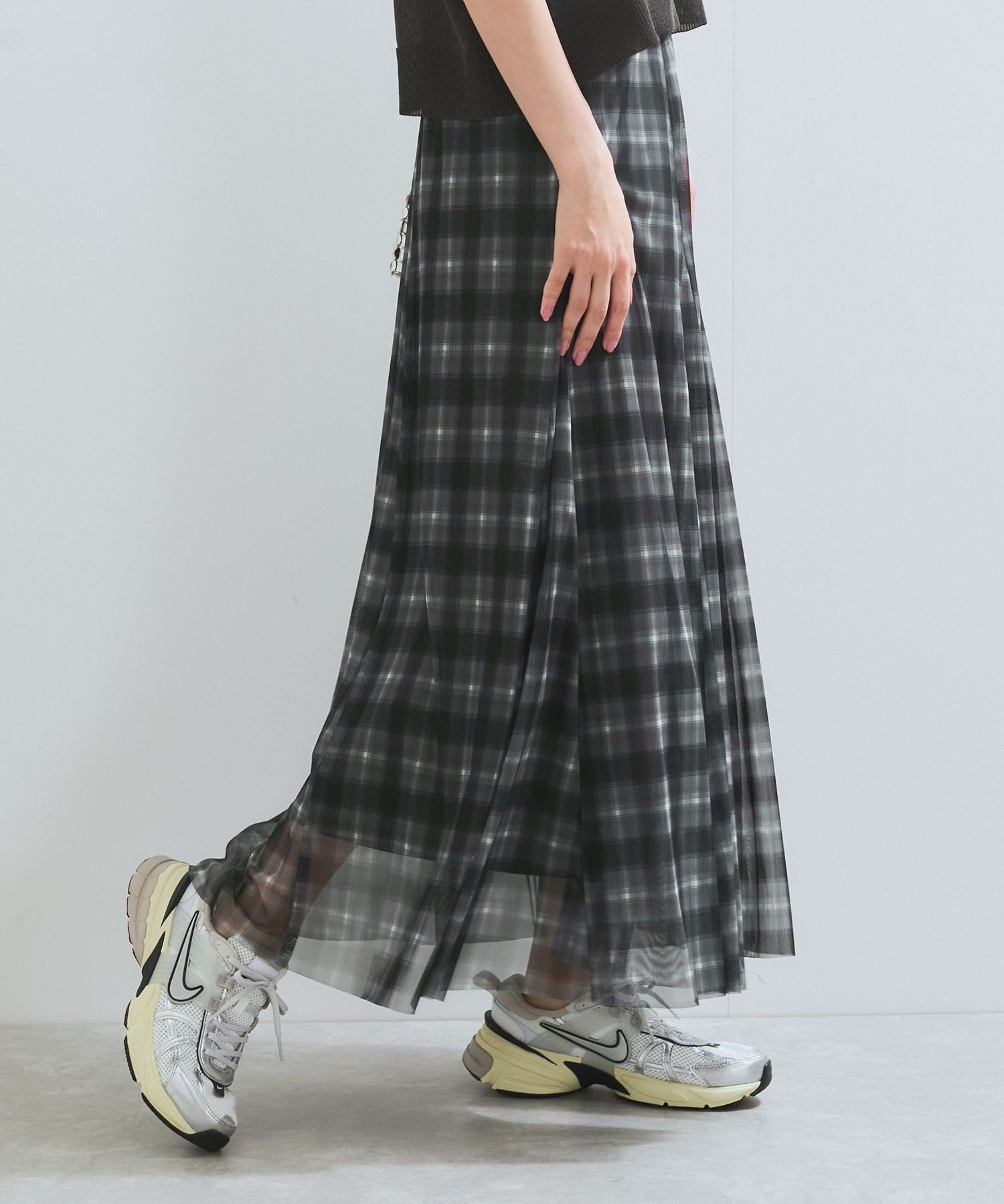 【SALE／30%OFF】VIS 【洗える】チュールプリントチェックスカート ビス スカート その他のスカート ブラック【送料無料】