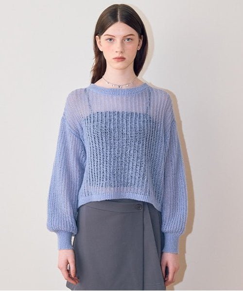 Mi-je メッシュニット【韓国ファッション】 ナルミヤオンライン トップス ニット ブルー ベージュ グレー