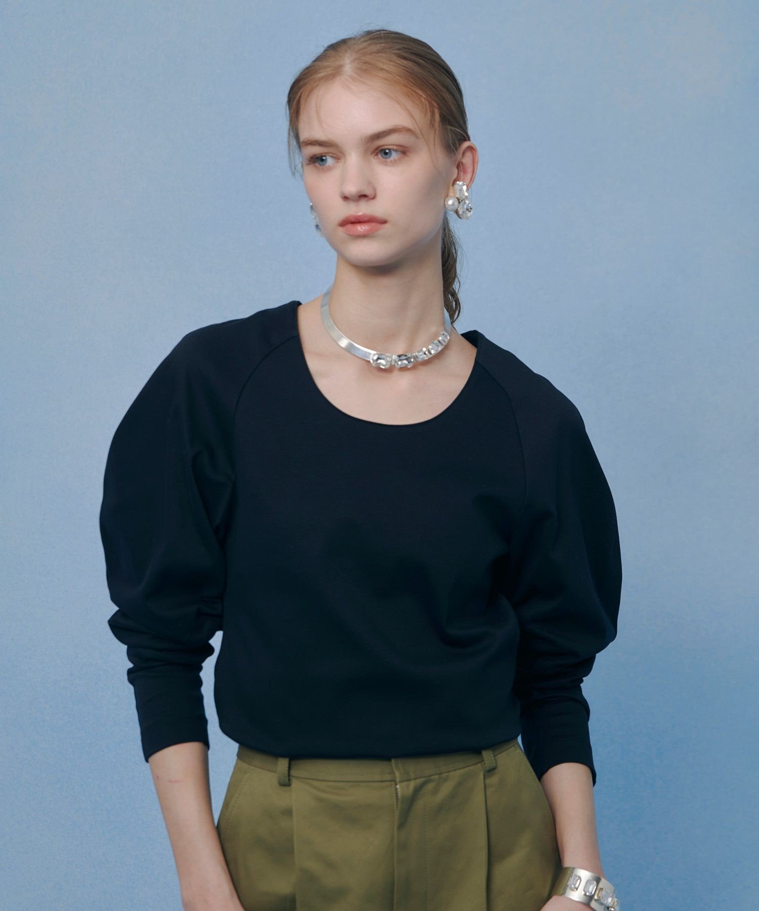 LOULOU WILLOUGHBY 【LOULOU WILLOUGHBY】シルバイオポンチデザインスリーブプルオーバー アルアバイル トップス カットソー・Tシャツ ブラック ホワイト