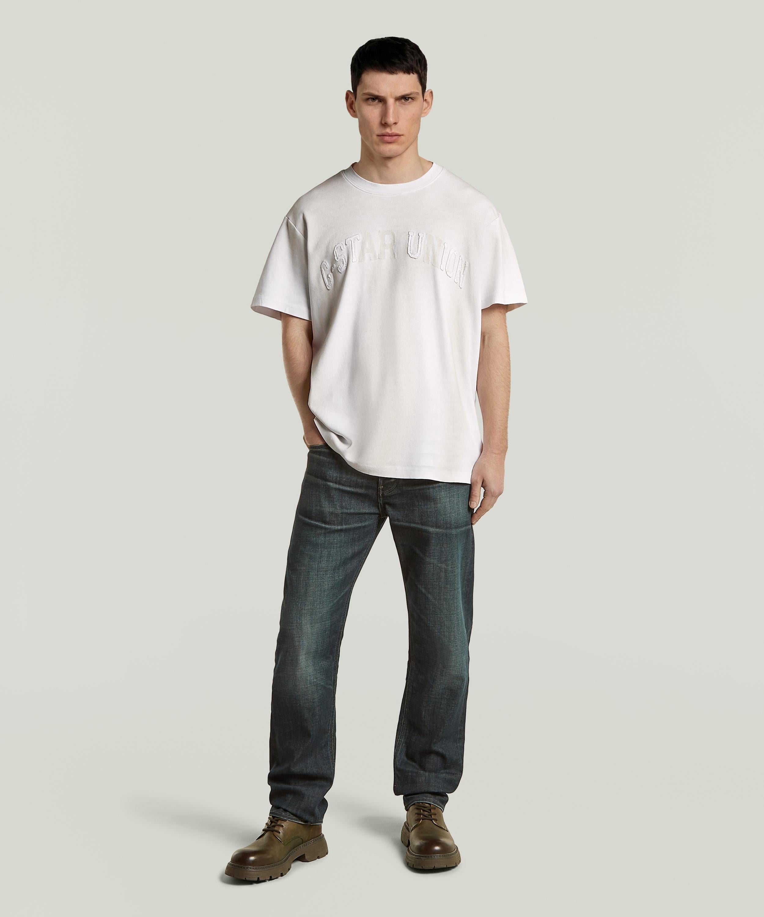 【公式ショップ】Sunfaded Applique Loose T-Shirt/ヴィンテージライクサンフェード加工アップリケロゴルーズTシャツ ジースターロゥ トップス カットソー・Tシャツ ホワイト