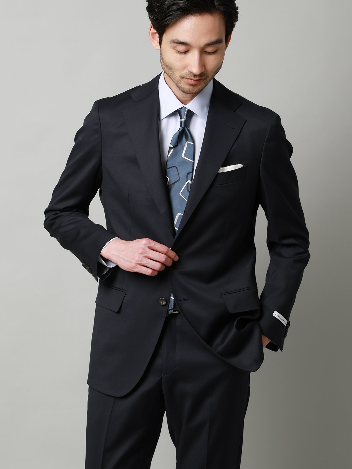 SUIT SQUARE スーツ 3つボタン Loro Piana 365 無地 TR27 スーツ スクエア スーツ・フォーマル セットアップスーツ ネイビー【送料無料】